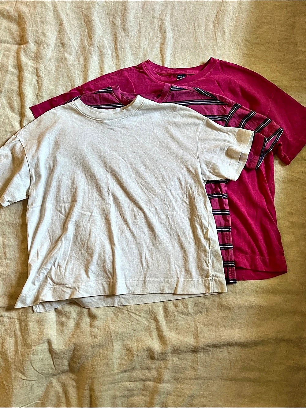 Old Navy Three-Pack Striped Short Sleeve Tees in Pink & White